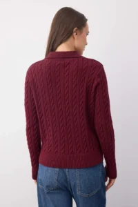 TRENDYOLMİLLA Wardrobe Essentials Burgundy Premium YarnBraided Knitwear Sweater | - Image 4