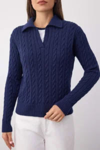 TRENDYOLMİLLA Wardrobe Essentials NAVY BLUE Premium YarnBraided Knitwear Sweater | - Image 3