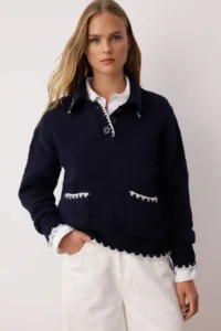 TRENDYOLMİLLA NAVY BLUE Soft textured Wide Pattern Knitwear Sweater - Image 2