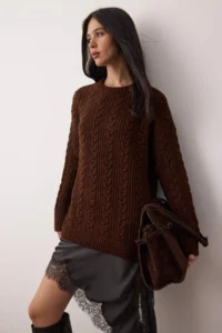 TRENDYOLMİLLA Brown Soft textured Wide Pattern Knitwear Sweater