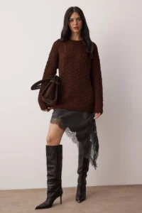 TRENDYOLMİLLA Brown Soft textured Wide Pattern Knitwear Sweater - Image 2