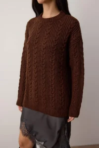 TRENDYOLMİLLA Brown Soft textured Wide Pattern Knitwear Sweater - Image 3