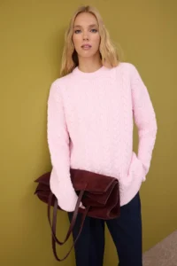 TRENDYOLMİLLA PINK Soft textured Wide Pattern Knitwear Sweater - Image 2