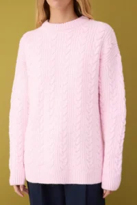 TRENDYOLMİLLA PINK Soft textured Wide Pattern Knitwear Sweater - Image 3