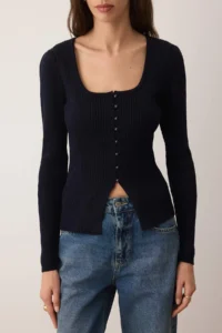 TRENDYOLMİLLA NAVY BLUE*001 Plain Square Neck Knitwear Sweater - Image 3