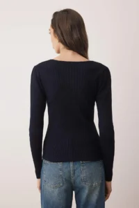 TRENDYOLMİLLA NAVY BLUE*001 Plain Square Neck Knitwear Sweater - Image 4
