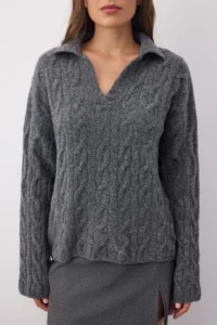 TRENDYOLMİLLA Wardrobe Essentials Anthracite Woolly Soft textured Wide Pattern Knitwear Sweater| - Image 3
