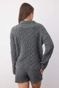 TRENDYOLMİLLA Wardrobe Essentials Anthracite Woolly Soft textured Wide Pattern Knitwear Sweater| - Image 4