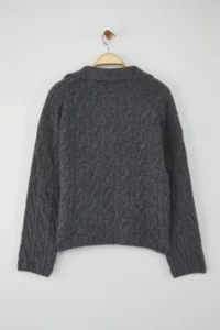 TRENDYOLMİLLA Wardrobe Essentials Anthracite Woolly Soft textured Wide Pattern Knitwear Sweater| - Image 6