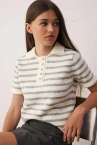 TRENDYOLMİLLA Ecru Soft textured Striped Knitwear Sweater - Image 2