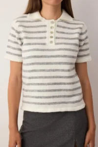 TRENDYOLMİLLA Ecru Soft textured Striped Knitwear Sweater - Image 4