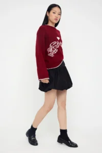 TRENDYOLMİLLA Teen Red Soft textured Patterned Knitwear Sweater - Image 2
