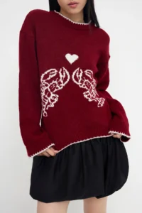TRENDYOLMİLLA Teen Red Soft textured Patterned Knitwear Sweater - Image 3