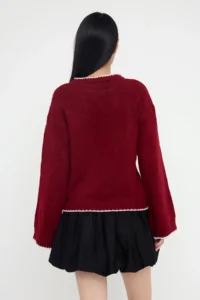 TRENDYOLMİLLA Teen Red Soft textured Patterned Knitwear Sweater - Image 4