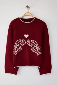 TRENDYOLMİLLA Teen Red Soft textured Patterned Knitwear Sweater - Image 5