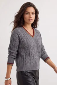 TRENDYOLMİLLA Anthracite Hair Braided College Themed Knitwear Sweater - Image 2