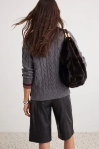 TRENDYOLMİLLA Anthracite Hair Braided College Themed Knitwear Sweater - Image 4