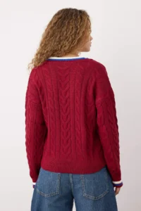 TRENDYOLMİLLA Burgundy Hair Braided College Themed Knitwear Sweater - Image 4