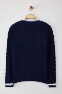 TRENDYOLMİLLA NAVY BLUE Braided College Themed Knitwear Sweater - Image 6