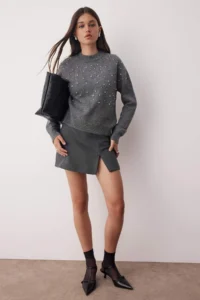 TRENDYOLMİLLA Anthracite Soft textured Stone-Pearl Detailed Knitwear Sweater - Image 2