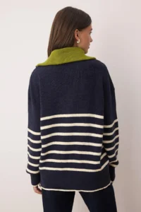 TRENDYOLMİLLA NAVY BLUE Soft textured Wide Pattern Turndown collar Knitwear Sweater - Image 4