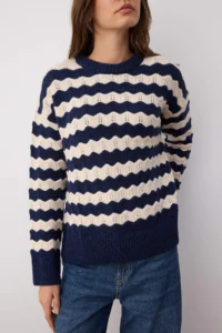 TRENDYOLMİLLA NAVY BLUE Soft textured Wide Pattern Cellular/Perforated Knitwear Sweater - Image 3