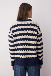 TRENDYOLMİLLA NAVY BLUE Soft textured Wide Pattern Cellular/Perforated Knitwear Sweater - Image 4