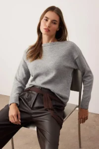TRENDYOLMİLLA Gray*001 Soft textured Wide Pattern Striped Knitwear Sweater