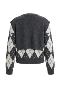 TRENDYOLMİLLA Anthracite Soft textured Wide Pattern Shawl Knitwear Sweater - Image 6