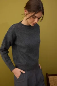 TRENDYOLMİLLA Anthracite Soft textured Wide Pattern Shawl Detailed Knitwear Sweater - Image 2