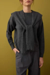 TRENDYOLMİLLA Anthracite Soft textured Wide Pattern Shawl Detailed Knitwear Sweater - Image 3