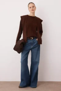 TRENDYOLMİLLA Brown Soft textured Wide Pattern Shawl Knitwear Sweater - Image 2
