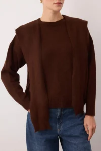 TRENDYOLMİLLA Brown Soft textured Wide Pattern Shawl Knitwear Sweater - Image 4