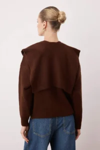 TRENDYOLMİLLA Brown Soft textured Wide Pattern Shawl Knitwear Sweater - Image 5