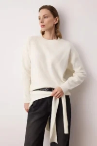TRENDYOLMİLLA Ecru Soft textured Wide Pattern Shawl Knitwear Sweater - Image 2