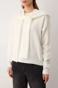 TRENDYOLMİLLA Ecru Soft textured Wide Pattern Shawl Knitwear Sweater - Image 3