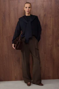 TRENDYOLMİLLA Special Collection NAVY BLUE Soft textured Wide Pattern Shawl Knitwear Sweater - Image 2