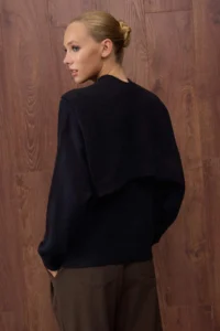 TRENDYOLMİLLA Special Collection NAVY BLUE Soft textured Wide Pattern Shawl Knitwear Sweater - Image 4
