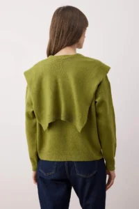 TRENDYOLMİLLA Oil Green Soft textured Wide Pattern Shawl Knitwear Sweater - Image 5