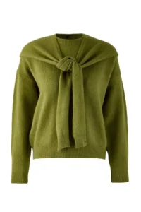 TRENDYOLMİLLA Oil Green Soft textured Wide Pattern Shawl Knitwear Sweater - Image 6