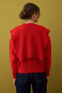 TRENDYOLMİLLA Red Soft textured Wide Pattern Shawl Knitwear Sweater - Image 5