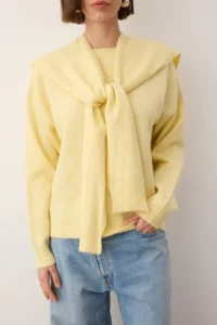 TRENDYOLMİLLA Yellow Soft textured Wide Pattern Shawl Knitwear Sweater - Image 3