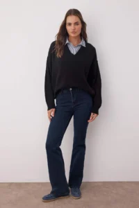 TRENDYOLMİLLA Black Shirt Collar Garnili Detailed Wide Pattern Knitwear Sweater - Image 2