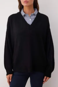 TRENDYOLMİLLA Black Shirt Collar Garnili Detailed Wide Pattern Knitwear Sweater - Image 3
