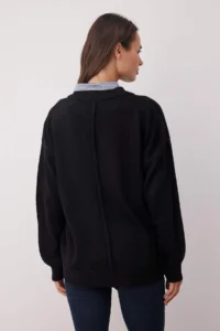 TRENDYOLMİLLA Black Shirt Collar Garnili Detailed Wide Pattern Knitwear Sweater - Image 4