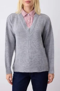 TRENDYOLMİLLA Gray  Shirt Garnili Detailed Wide Pattern  Knitwear Sweater - Image 3