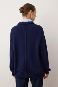 TRENDYOLMİLLA NAVY BLUE Shirt Collar Garnili Detailed Wide Pattern Knitwear Sweater - Image 4