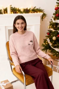 TRENDYOLMİLLA PINK New year Themed Soft textured Crop/Short Knitwear Sweater