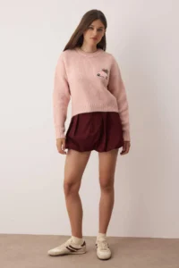 TRENDYOLMİLLA PINK New year Themed Soft textured Crop/Short Knitwear Sweater - Image 4