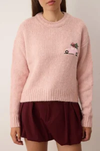 TRENDYOLMİLLA PINK New year Themed Soft textured Crop/Short Knitwear Sweater - Image 5